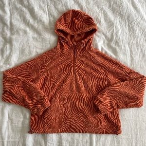 outdoor voices primofleece hoodie in melon zebra